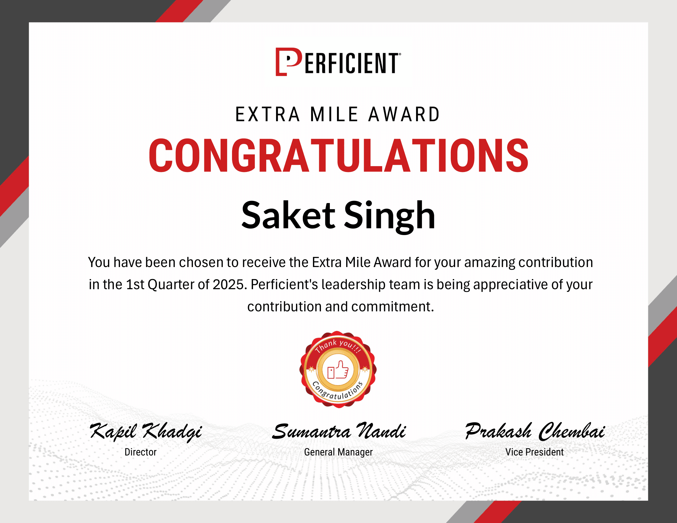 Q1 2025 - Extra Mile Award